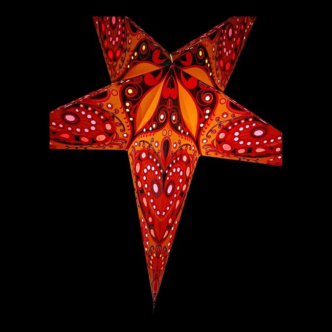 Lantern Lampshade Paper Star Light Shades Large 60cm Hanging Decorations for Christmas Wedding Home Decoration Birthday Party Foldable 5 Pointed Star (Glitter Orange, Green, Pink)