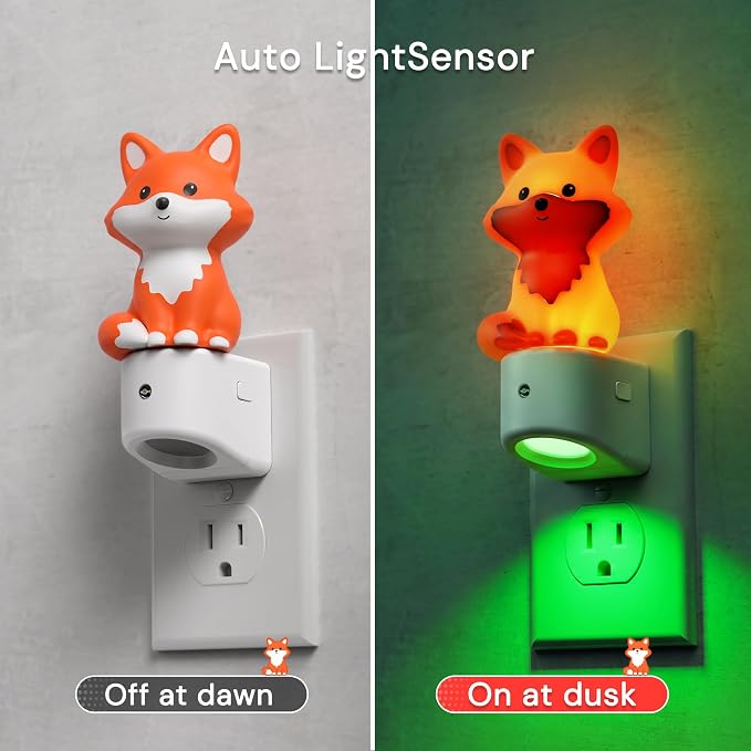 L LOHAS LED Night Light for Kids,Kids Night Light,Dusk to Dawn Sensor | 3D Cute Brown Fox Night Lights,RGB+Soft White 3000K,Birthday Gift Nightlight for Kids, Room Decor 2 Pack