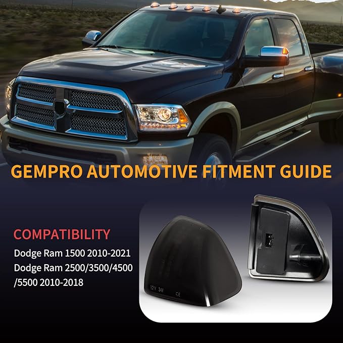 Gempro LED Sequential Side Mirror Turn Signal Light Compatible with 2010-2018 Dodge Ram 1500 2500 3500 4500 5500 Tow Mirror Lamp Replacement for 68302828AA 68302829AA 2PCS Smoked Len