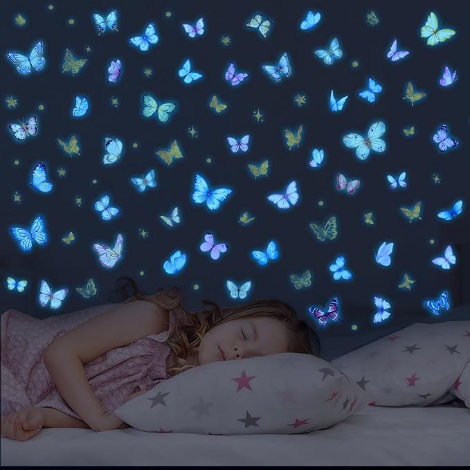 Glow in the Dark Butterfly Wall Stickers Luminous PVC Decals Self-Adhesive Peel and Stick for Kids Bedroom Living Room Nursery Home Decor