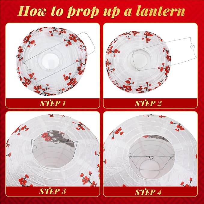 Mudder 20 Pieces Chinese Japanese Paper Lanterns Includes Cherry Flowers Paper Lanterns for Hibachi Birthday Party Asia Home Restaurant Wedding Decor(Red White and Pink,Modern Style)