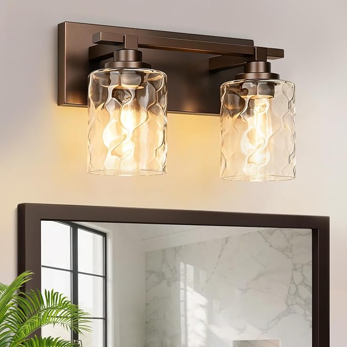 Modern Bathroom Lighting Fixtures Over Mirror, Vanity Lights for Bathroom, Wall Sconces with Clear Glass Shades, E26 Ceramic Socket, 2-Light 14-inch Oil-Rubbed