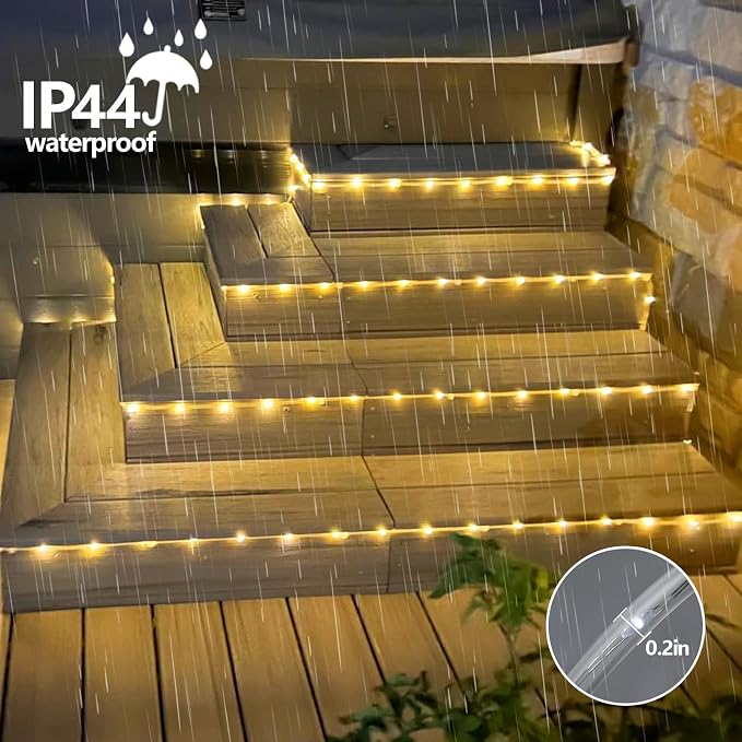 YEGUO Solar Rope Lights Outdoor Waterproof, 2 Packs Each 33ft 100 LED String Lights, 8 Modes Fairy Lights in Clear Thin Tube for Camping Fence Patio Garden Trampoline Deck(Warm White)