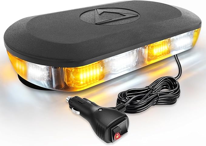 HLauto 700A Rooftop Emergency Strobe Lights Bar, 72 LED Amber White Mini Beacon Safety Flashing Warning Traffic Lights Bar w/Magnetic Base for 12-24V Trucks, Construction Vehicles, Snowplow, Cars