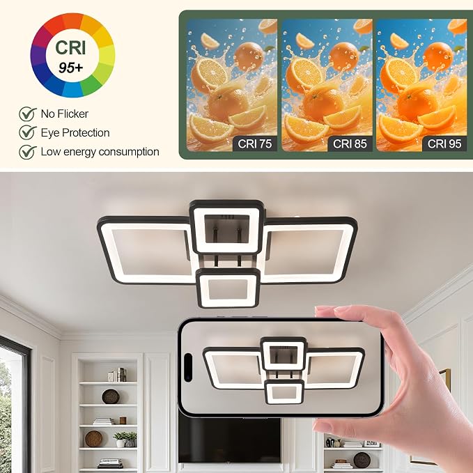 24" 42W Light Fixtures Ceiling Mount 1432LM Living Room Light Fixture | 3000-6500K Remote control APP Adjustable color temperature brightness Memory function Night light for Bedroom Kitchen Modern