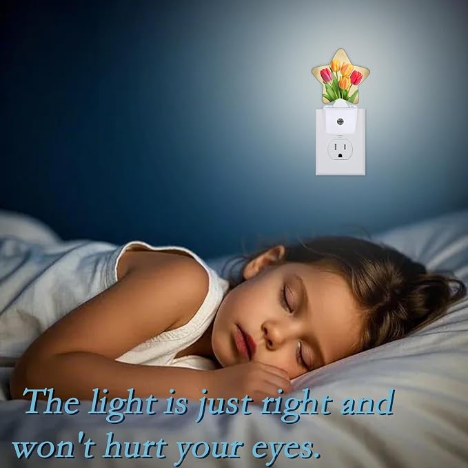 Vintage Tulips Night Light,Plug Into Wall Decor Nightlights for Bedroom,Bathroom,Hallway,Stairway,Kitchen,with Dusk to Dawn Light Auto Sensors Led Night Lights Room Gifts