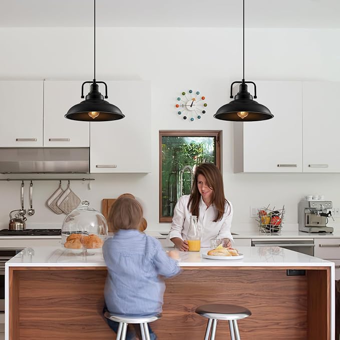 Black Pendant Light 12.5 inches 1 Pack, Farmhouse Pendant Light, Industrial Pendant Lighting, Kitchen Pendant Lights, Pendant Lights Kitchen Island for Dinning Room Entryway Barn