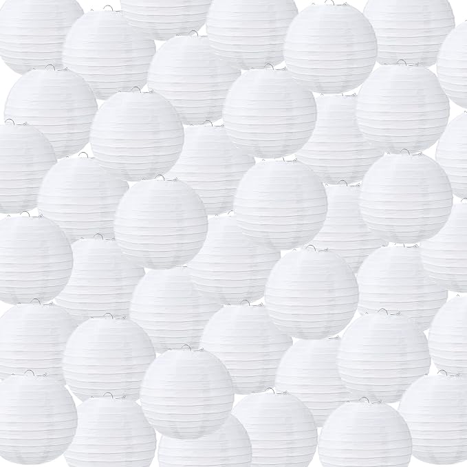 Treela 72 Pack White Chinese Japanese Paper Lanterns Decorative Hanging Round Paper Lantern Lamps for Wedding Birthday Party Decorations (6 Inch)