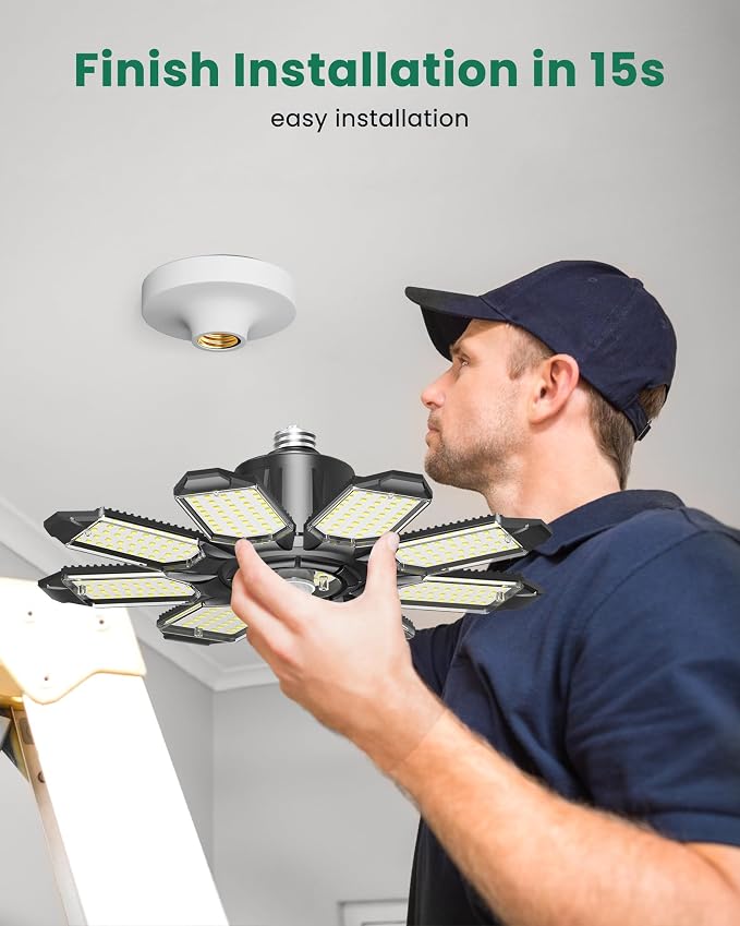Motion Sensor Garage Light, 250W Motion Sensor Light Indoor,Deformable Garage Lights Ceiling LED,25000LM Super Bright Motion Activated LED Shop Light for Stairway,Basement 2Pack