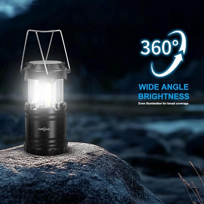 LED Camping Lantern, Battery Operated, 4 Pack | Adjustable brightness, collapsible design, camping essentials, emergency, hurricane, storm, power outage, outdoor