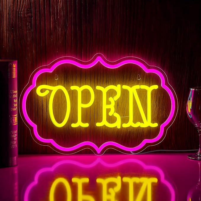 Open Neon Sign Dimmable LED Open Sign Light Shop Cafe Boutique Wall Decor | Ideal for Storefront Windows Studios Restaurants Bars and Events Creating a Welcoming Atmosphere for Customers and Guests