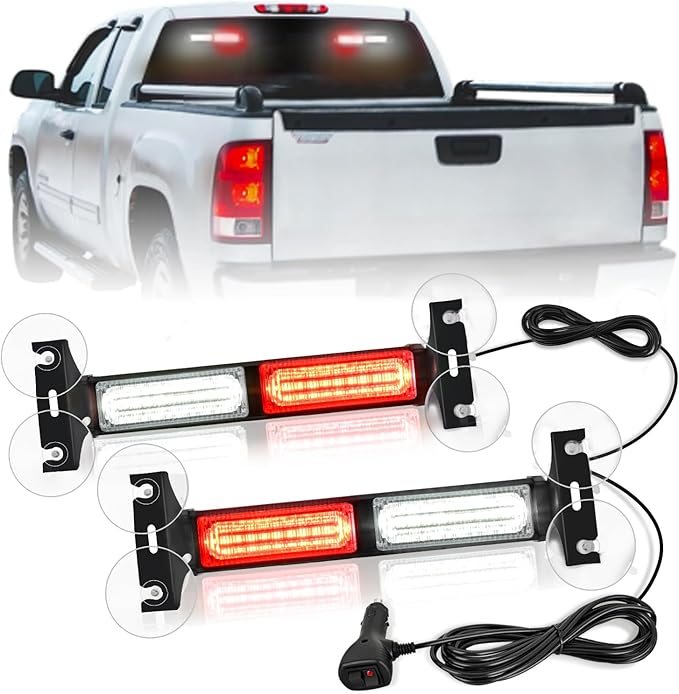 Nilight 40LED Red White Emergency Strobe Traffic Advisor Light Bar with Suction Cups Dash Safety Warning Hazard Flashing Lights Interior Front/Rear Windshield for Trucks Construction Vehicles | with Suction Cups Dash Safety Warning Hazard Flashing Ligh...