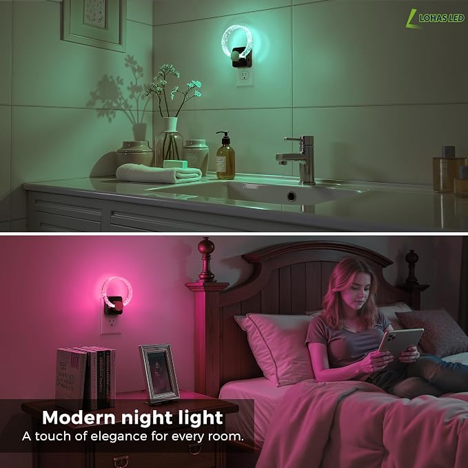 L LOHAS LED Night Lights Plug into Wall, Changing RGB Night Light | Dusk to Dawn Sensor, 180° Rotatable Bubble Nightlight Plug in Wall for Halloween, Christmas, Holiday, Hallway