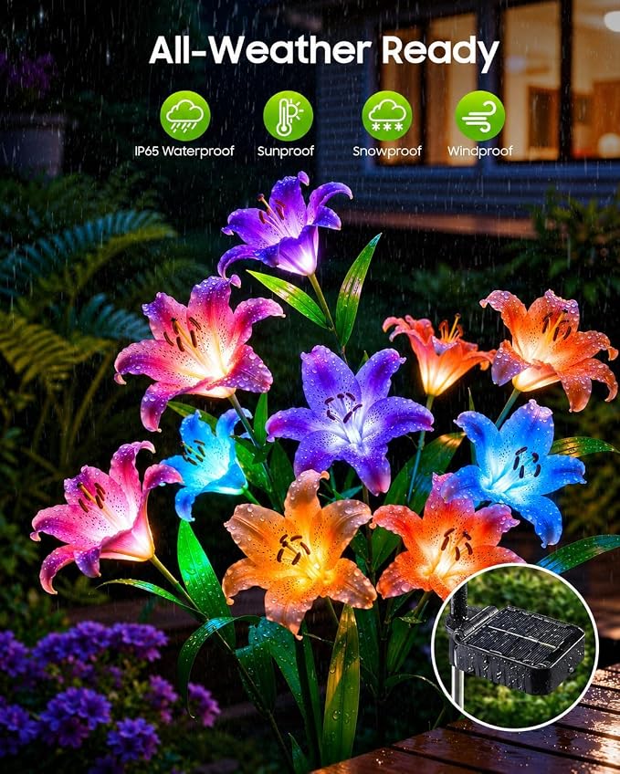 LETMY Solar Garden Lights, 6 Pack Solar Flower Lights with 6 Head Bigger Lily Lights, IP65 Waterproof Solar Lights Outdoor, Decorative Lights for Garden, Patio, Yard, Flower Bed
