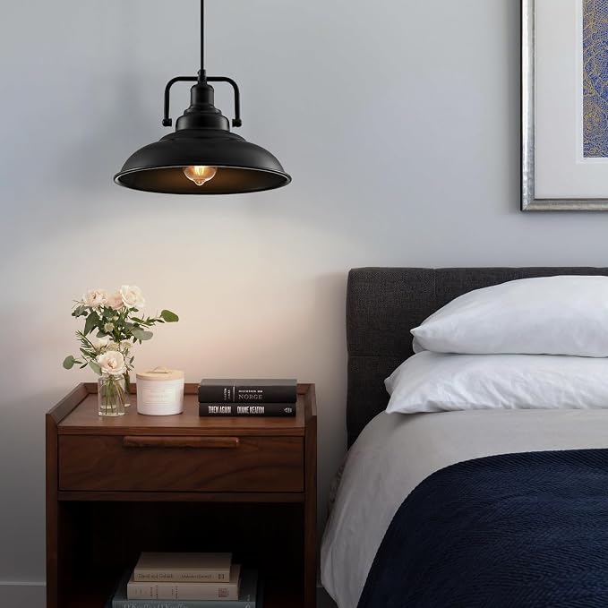 Black Pendant Light 12.5 inches 1 Pack, Farmhouse Pendant Light, Industrial Pendant Lighting, Kitchen Pendant Lights, Pendant Lights Kitchen Island for Dinning Room Entryway Barn