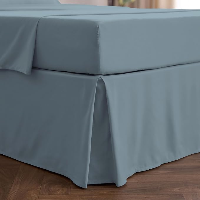 Mellanni Bed Skirt King Size - Tailored Drop Bed Skirting | 15-Inch Pleated Dust Ruffle - Hotel Luxury Bedding - Wrinkle, Fade, Stain Resistant - 1 Bedskirt (Queen, Spa Blue)