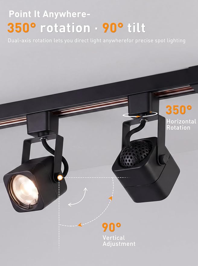 [6 Pack] CLOUDY BAY H Type Track Lighting Heads to Gu10 Base Socket Light Direction Adjustable,Round,Black