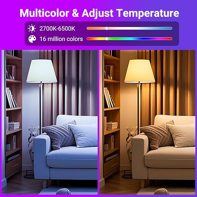 TJOY Smart Alexa Light Bulbs, Bluetooth WiFi Led Bulb Compatible with Alexa &Google Assistant, RGB Color Changing Bulbs, Music Sync, 9W(60W Equivalent), A19 E26 800LM(2.4Ghz WiFi only), 6 Pack