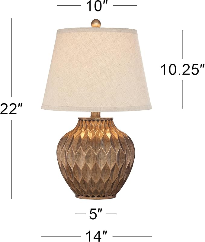 Buckhead 22" High Table Lamp Warm Bronze Brown Accent Geometric Urn | Sculptural Textured Modern Bedroom Living Room House Home Bedside Nightstand Office Tapered Drum Shade