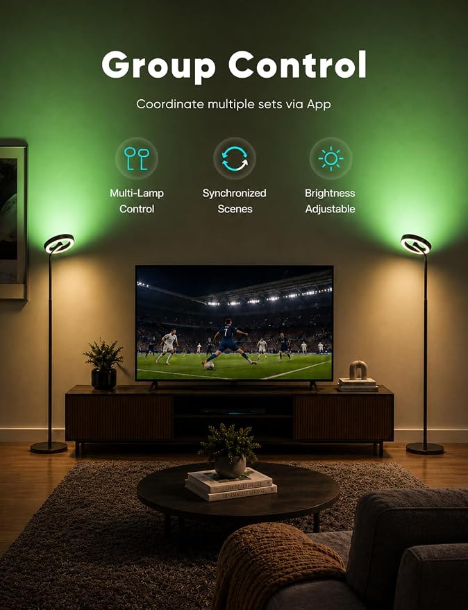 LED Floor Lamp RGBCW, 48W Torchiere Lamp 74 Inch, Ambient Lighting | Dual-Sided, Modern, Dimmable, Color Changing Corner Light for Living Room/Bedroom/Reading/Working, Alexa Compatible, Black