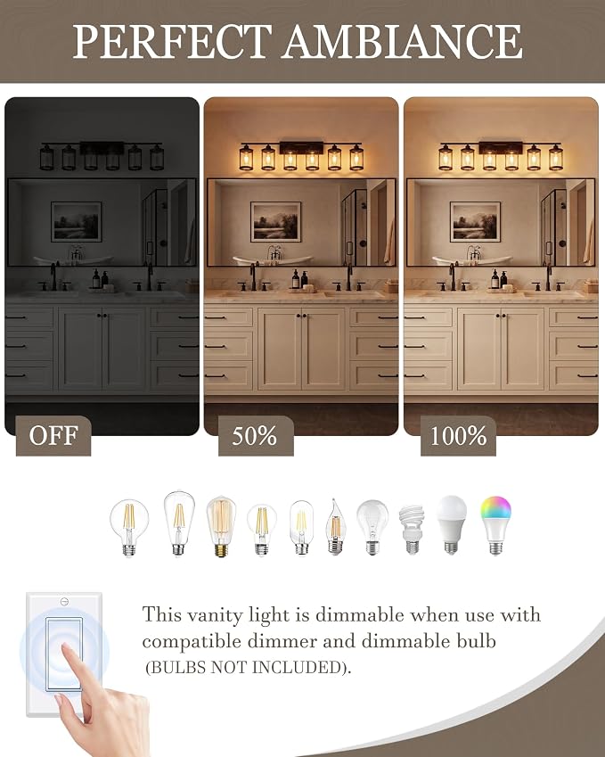 6-Light Oil Rubbed Bronze Bathroom Light Fixtures, 42 Inch Modern Bathroom Vanity Lighting Fixtures Over Mirror with Clear Glass and Metal Cage Wall Sconce Lights for Bath, OS-3014ORB-6W