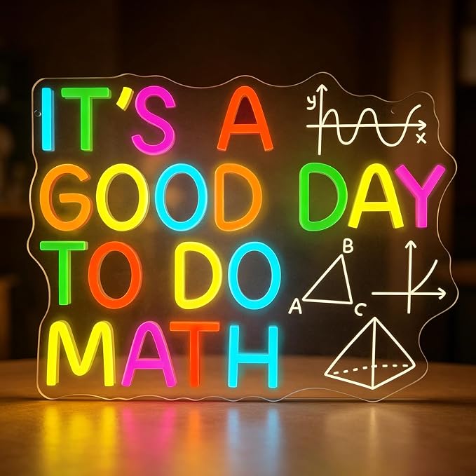 It's a Good Day to Do Math Neon Sign Colorful LED Wall Decor | Dimmable Classroom Neon Lights Math Teacher Gift Study Room Library Kid Room Home Office Motivational Math Neon Light Decor