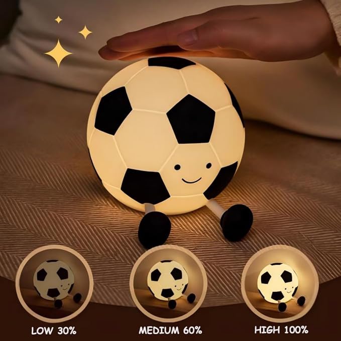 Cute Soccer Ball Night Light for Kids, Soft Silicone Cartoon Football Lamp, Rechargeable Bedside Nightlight with Timer Dimmable Nursery Light for Bedroom Sports Themed Room Decor, Gift for Soccer Fans