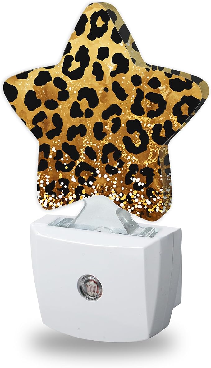 Energy Efficient Nightlights Plug in Wall, Leopard Prink Night Light for Kids Bedroom Decorative, Gold Glitter Dusk-to-Dawn Sensor Sleep Friendly Lamp for Nursery Bathroom Basement