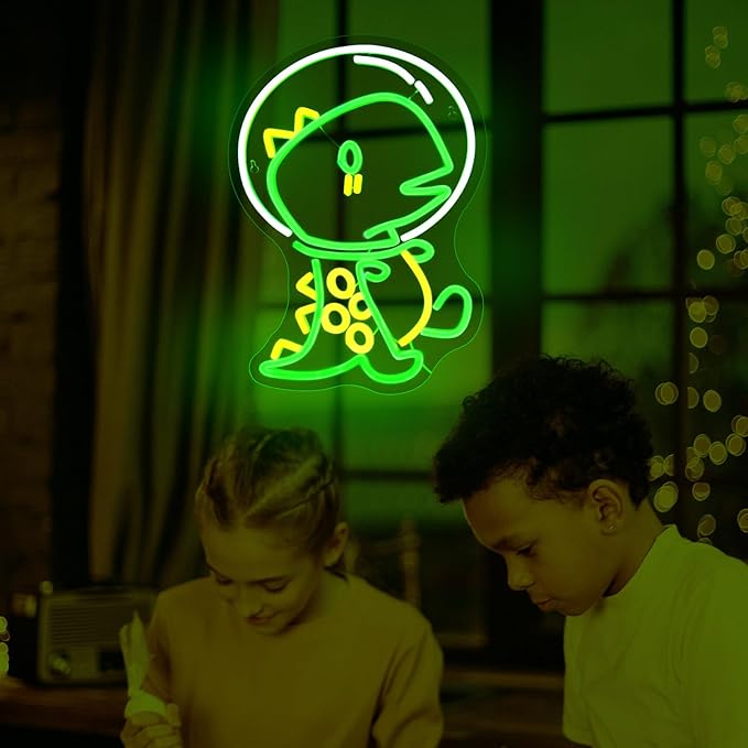 Neon Sign - JGHTURIE Dinosaur Neon Signs for Wall Decor, Dinosaur Green Light up LED Sign for Room Decor, Bedroom, Bar, Man Cave, USB Powered