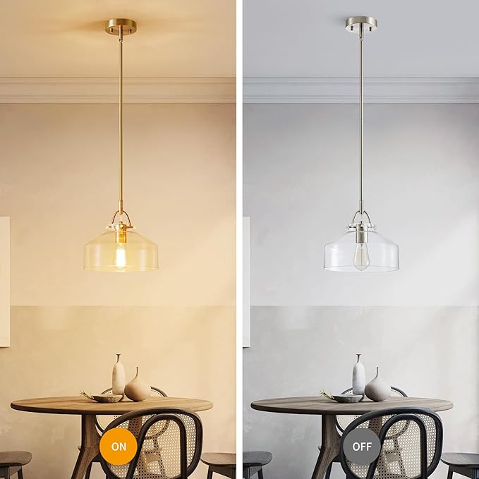 WUZUPS Chandelier Rustic Farmhouse Industrial Round Ceiling Pendant LED Light Fixture with Clear Glass Shades for Dining Room Kitchen Island Foyer Entryway, H 9.4" x W 10.6", E26 Base, Brushed Nickel