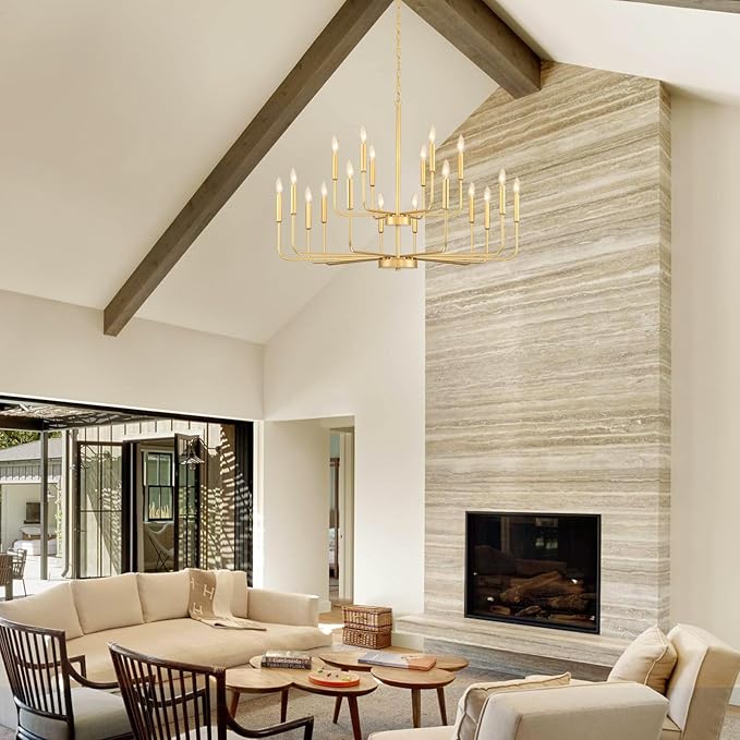 Gold Chandeliers for Dining Room Light Fixture Over Table, Modern Farmhouse Chandeliers for Living Room,12-Lights Industrial Metal Candle Lighting Fixtures for Entryway Kitchen Island Foyer