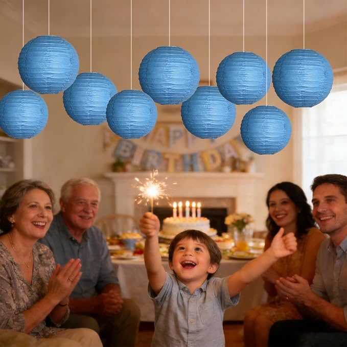 9 Pcs Royal Blue Paper Lanterns Mixed Sizes Hanging Paper Lanterns Decorations Round Chinese Paper Lanterns for Birthday Baby Shower Wedding Graduation Party Decor Blue Party Decorations