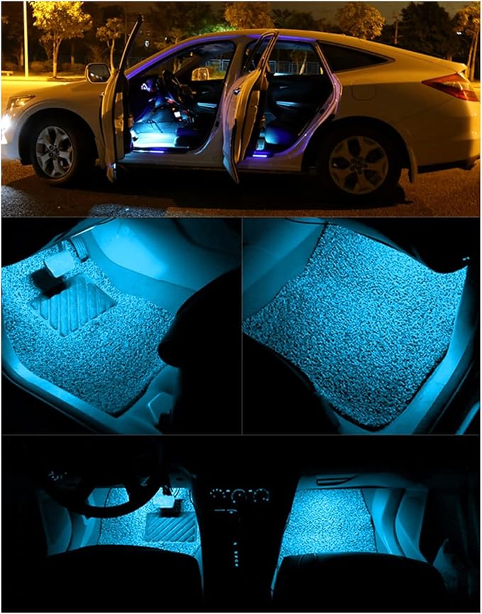 YM E-Bright Led Strip Lights for Cars 27CM 5050 15SMD 300Lumen Waterproof Car Underglow Lights- Motorcycles Golf Cart Boat Led Interior Exterior Lights Strip Decoration DC-12V Ice Blue,Pack of 4