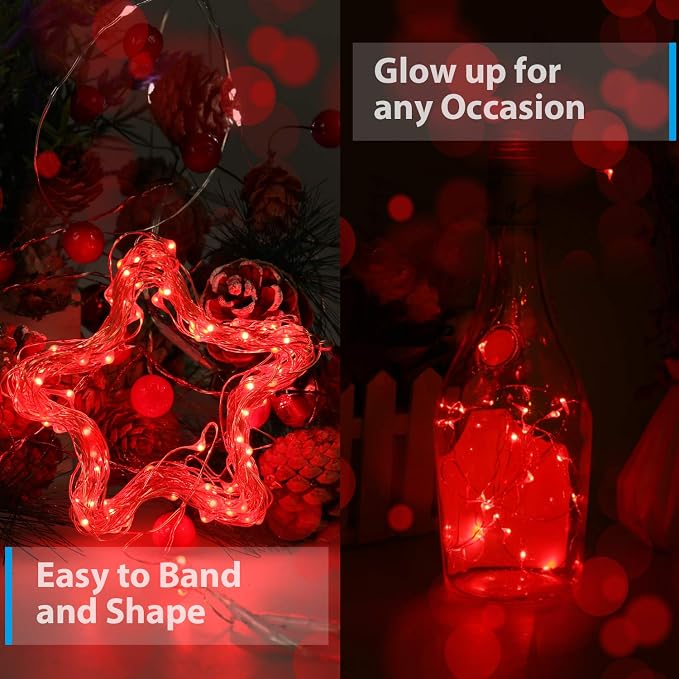 Ariceleo USB Powered Fairy Lights, 100 led 33 ft. USB Plug in Copper Wire USB String Lights for Bedroom Christmas Decoration Wedding Party Firefly Lights (Red,1 Pack)