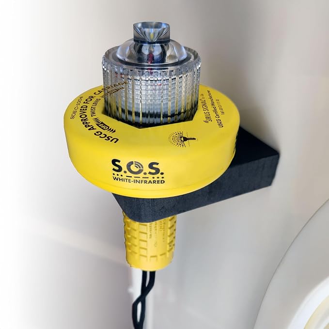 Sirius Signal C-1004 SOS LED Distress Signal, White + IR - USCG Approved | Electronic Boat Flare Replacement, Bright White Light + Infrared, Includes Mounts, Daytime Flag & Whistle