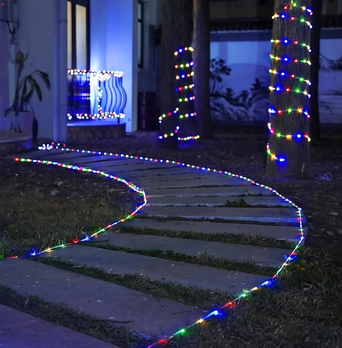 Solar Rope Lights, 66 Feet 200 LED 8 Modes Solar Rope String Lights Outdoor Fairy Lights Rope Waterproof Tube Lights with Solar Panel for Outdoor Indoor Home Decoration Garden Patio Parties