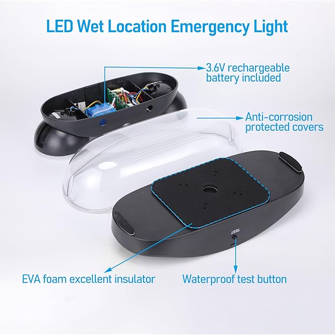 LEONLITE LED Emergency Lighting, Wet Location Emergency Light with Battery Backup, Commercial Exit Lights for Business, 2 Adjustable Heads, UL &FCC Listed, 120/277V, IP65 Waterproof, Black, Pack of 2
