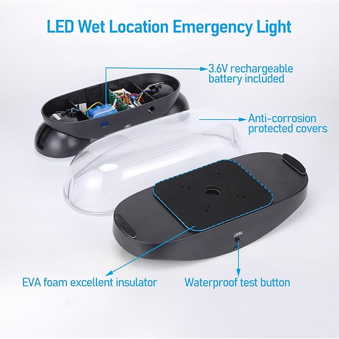 LEONLITE 4-Pack Wet Location LED Emergency Lights IP65 Waterproof Black | Commercial Exit Lights for Business, with Battery Backup, 2 Adjustable Heads, UL &FCC Listed, 120/277V