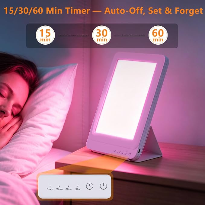 Light Therapy Lamp with Mirror, 10000 Lux UV-Free, 3 Color Modes (Cool/Red/Pink) with Stepless Dimming & Timer, for Home Office Relaxation and Skincare Support