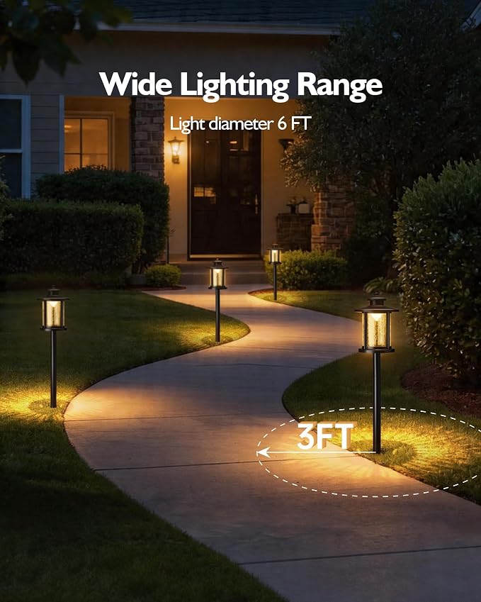 LITFIT Low Voltage Landscape Lighting, 12-Pack LED Pathway Lights Outdoor | 12V 3.4W 155LM 3000K Oil-rubbed Bronze Landscape Path Lights with Crackled Glass, Waterproof Aluminum for Walkway Garden Yard