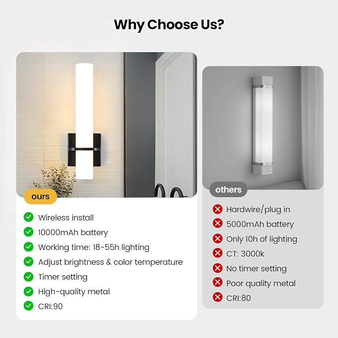 AIJIASI Black Battery Operated Wall Sconces Set of 2, 10000mAh Rechargeable Wireless Wall Sconce with Remote Control, 3000K-6000K Dimmable LED Wall Lights for Living Room Bedroom Hallway 15 Inch