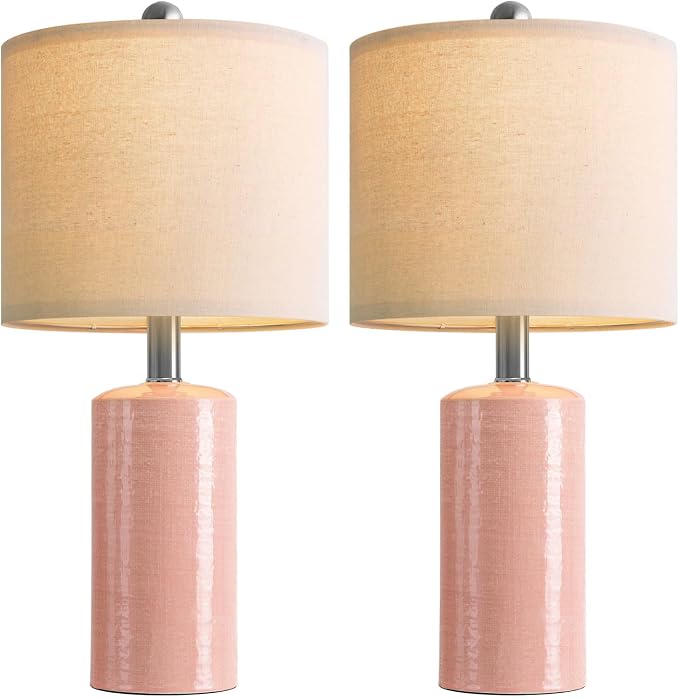 G-SAFAVA 20.5" Small Table Lamps for Living Room Lamp Set of 2 Ceramic Lamps for Bedroom Bedside Lamps Modern Boho Lamps for Night Stands Farmhouse Nightstand Lamp Side End Table Lamp, Pink