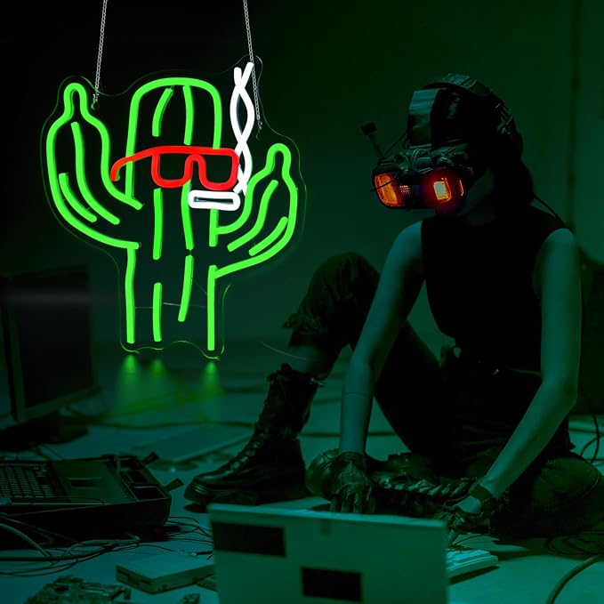 Cactus Neon Sign Led Sign Neon Signs for Wall Decor Neon Lights | Cactus Led Light Up Sign, Green Game Room Decor, Boys Gift, Party, Man Cave Wall Decor, 5V USB Powered