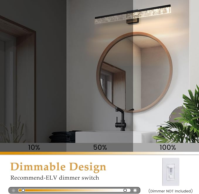 AIJIASI Modern Vanity Lights for Bathroom, 32 Inch Black Bathroom Light Fixtures Over Mirror, 24W Dimmable LED Vanity Lighting Fixtures for Bath Mirror Restroom Bedroom 3000K