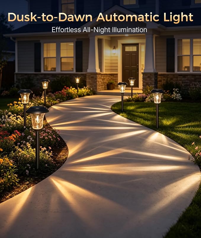 XMCOSY+ Solar Lights Outdoor, 4 Pack Solar Pathway Lights Outdoor | Long Lasting, Bright 40LM Metal Garden Light for Yard, Driveway, Walkway, Backyard, Auto On/Off (Warm/Cool White)