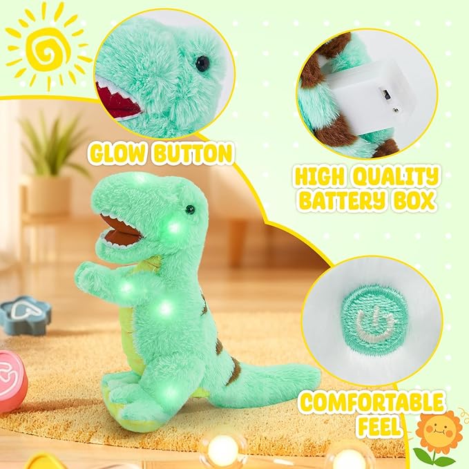 Glow Guards Light up T-Rex Dinosaur Stuffed Animal,Soft Dinosaur Plush Toy with LED Night Lights Glow in the Dark,Birthday Children's Day Gifts for Toddler Kids,14''