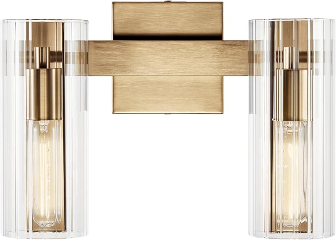 Kichler Jemsa 2 Light Vanity, Modern Light with Clear Fluted Glass in Champagne Bronze for Bathroom or Powder Room (9.75" x 13.75"), 55167CPZ