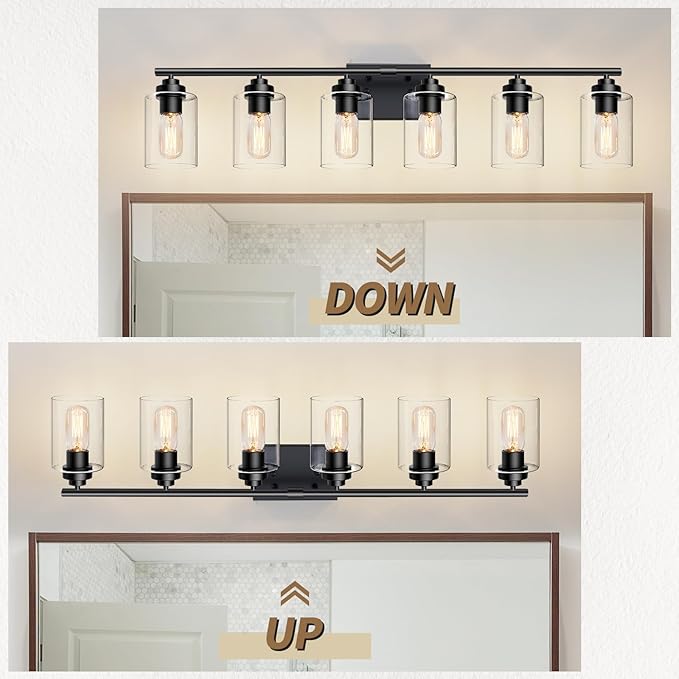 Bathroom Vanity Light Over Mirror,Vanity Light for Bathroom,Bathroom Light Fixture Wall Sconce Lighting for Bedroom,Living Room (Black, 6-Light)