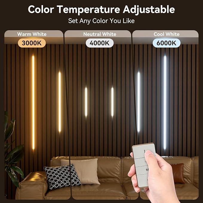 LED Recessed Wall Lighting Kit for Wall Panels CCT COB Strip Lights with Remote Controller, 6pcs Adhesive Wall Strip Lights, Dimmable 3000K-6000K for Wood Slat, Acoustic Panels, Kitchen, Stairs