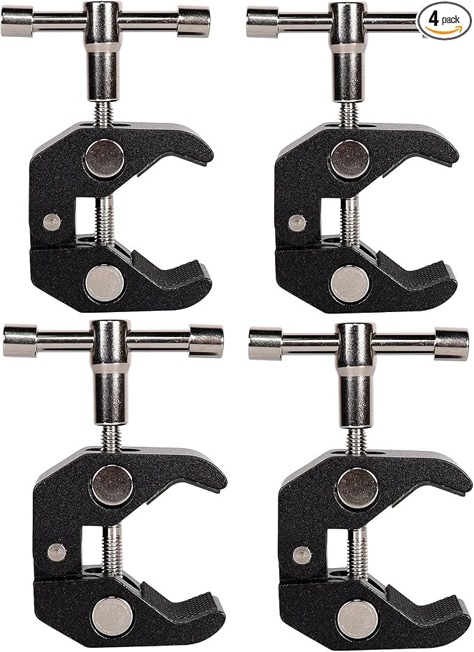 4Pack Super Clamp with 1/4 and 3/8 Thread for Photography,Camera Monitor, Plate Glass,LED Light, Umbrellas,Hooks, Shelves, Cross Bars,Photo Accessories